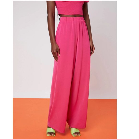 Hot Pink Elastic Waist Wide Leg Pants - Picture 2 of 2